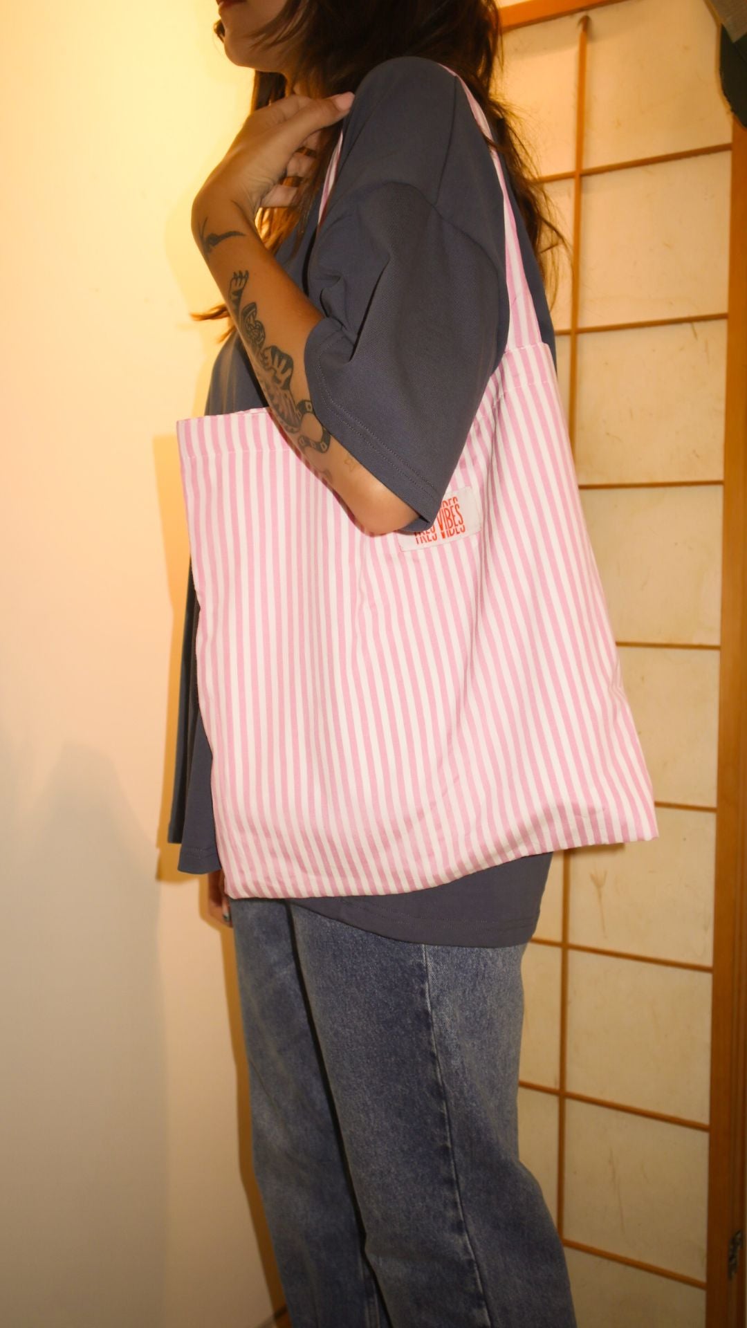 Minimal Vibes - Pink Striped Tote