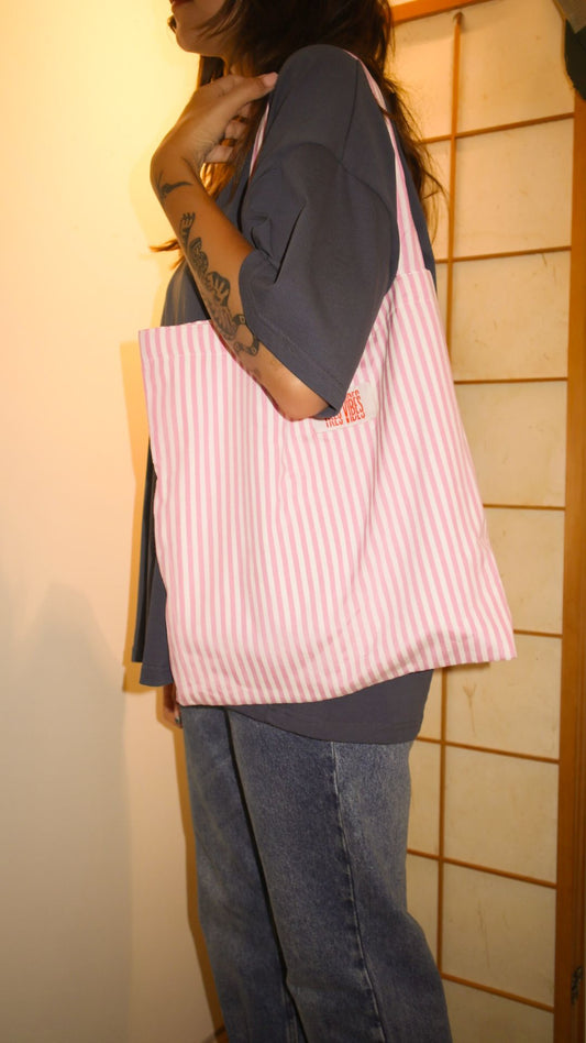 Minimal Vibes - Pink Striped Tote