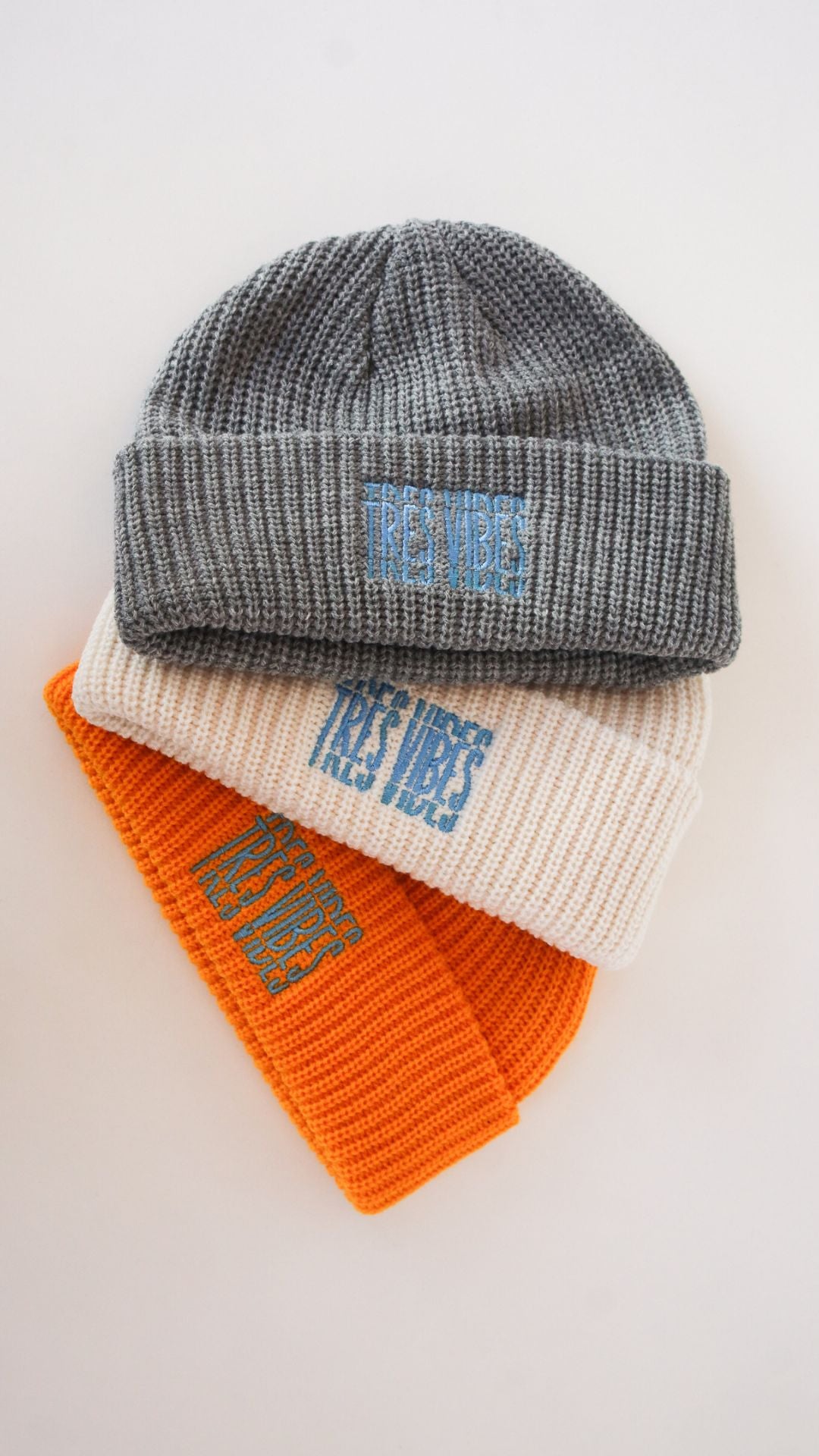 Tres Vibes - Knit Beanie Blue Embroidery