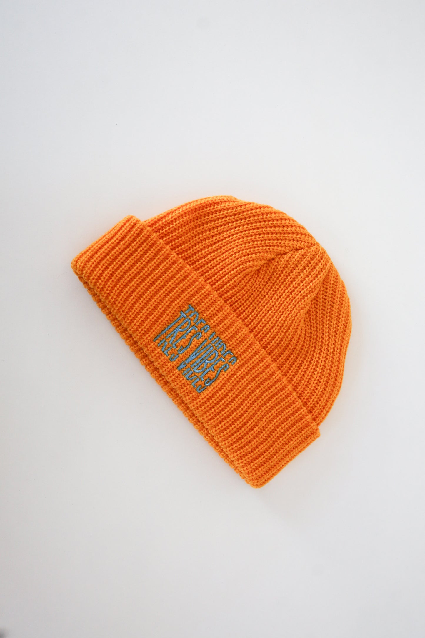 Tres Vibes - Knit Beanie Blue Embroidery